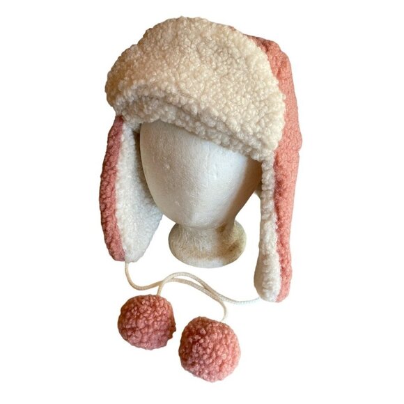 Ella Ivory Pink Teddy Bear Trapper Hat One Size Ear Flaps - Picture 1 of 8